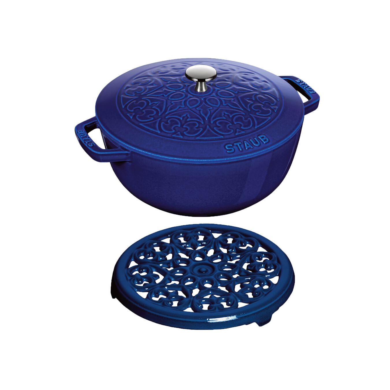 Staub Cast Iron 3.6L Lily French Oven with Trivet Dark Blue Barb's