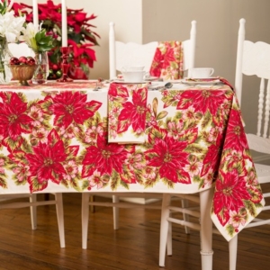 April Cornell Tablecloth 60x90 Poinsettia Ecru