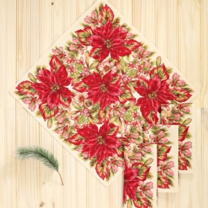 April Cornell Napkins Set of 4 Poinsettia Ecru
